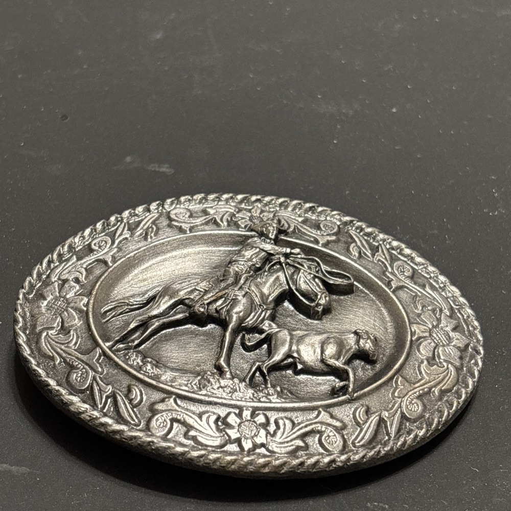 1985 Siskiyou F5000 Western Cowboy Horse Calf Roping Belt Buckle Vintage